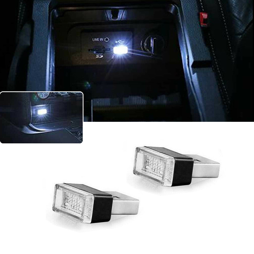 2 Universal USB White Ambient Miniature LEDs for Automotive Interior Lighting, Plug-in Q