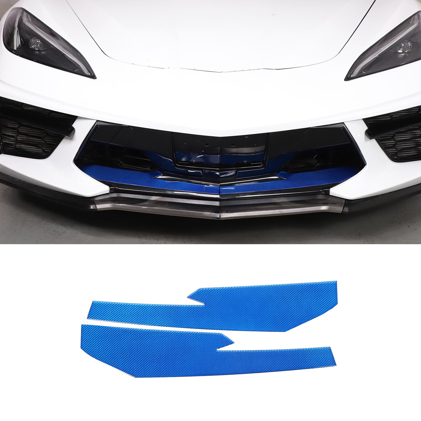 Blue carbon fiber front bumper lip spoiler decorative sticker for Corvette C8 2020-24 n