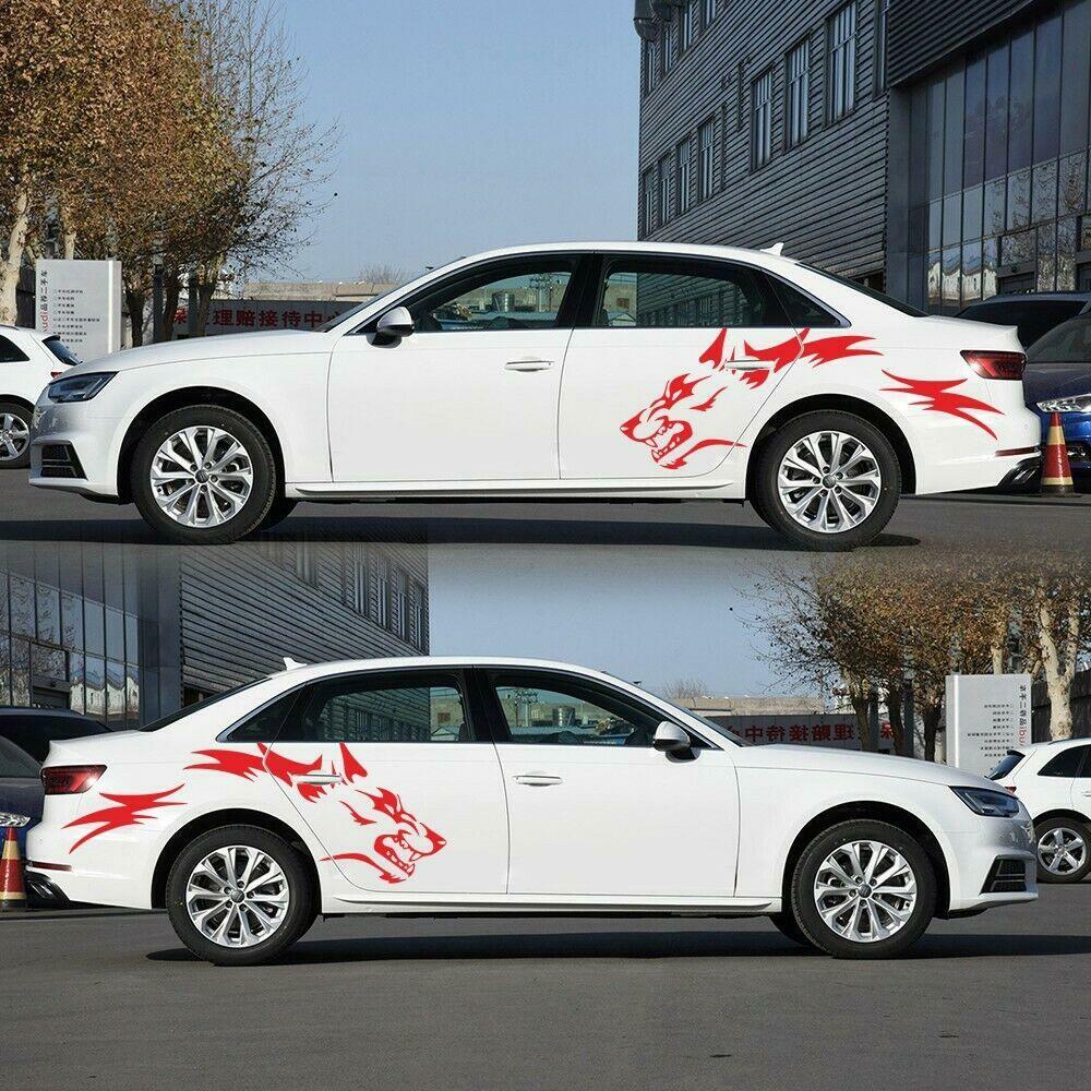 DIY Red Car Vinyl Decal - Running Wolf Graphic Racing Car Rear Wheel Body n