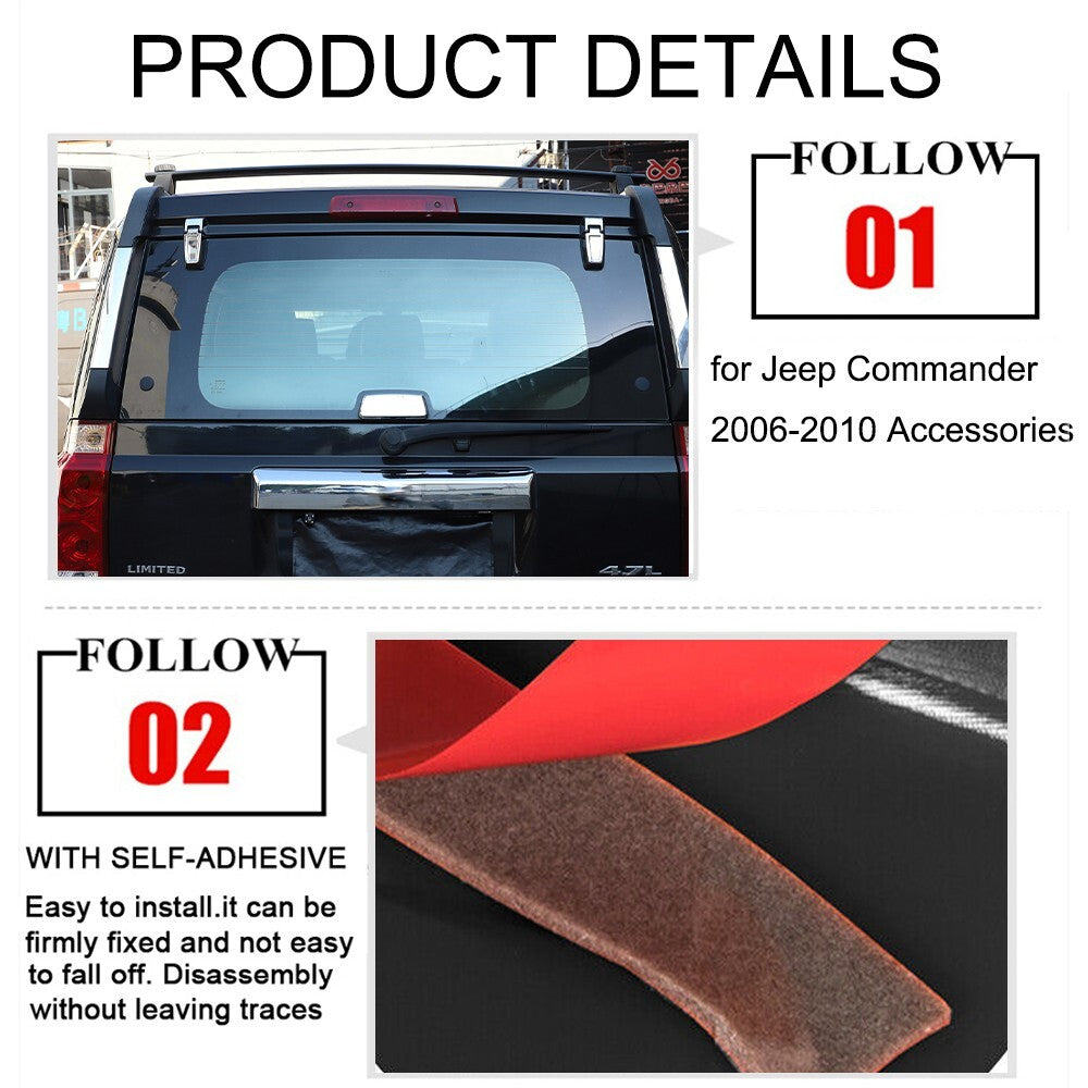 Tailgate Rear Window Glass Hinge Cover Trim for Jeep Commander 2006-2010 Chrome