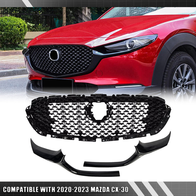 For 2020-2023 for Mazda CX-30 Gloss Black Front Grille Molding Front Grille Trim