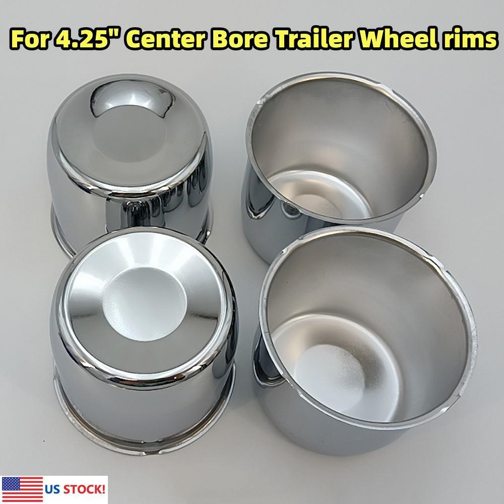 4PCS New Steel Short Chrome Center Caps For 4.25 Center Bore Trailer Wheel Rims Q
