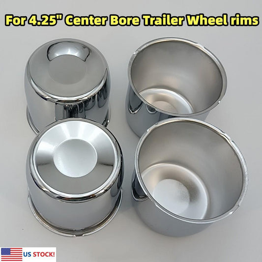 4PCS New Steel Short Chrome Center Caps For 4.25 Center Bore Trailer Wheel Rims Q