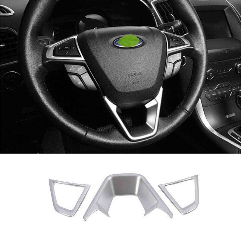 Fit for Ford Edge 2015-2021 Matte Silver Steering Wheel Button Frame Trim 3PCS