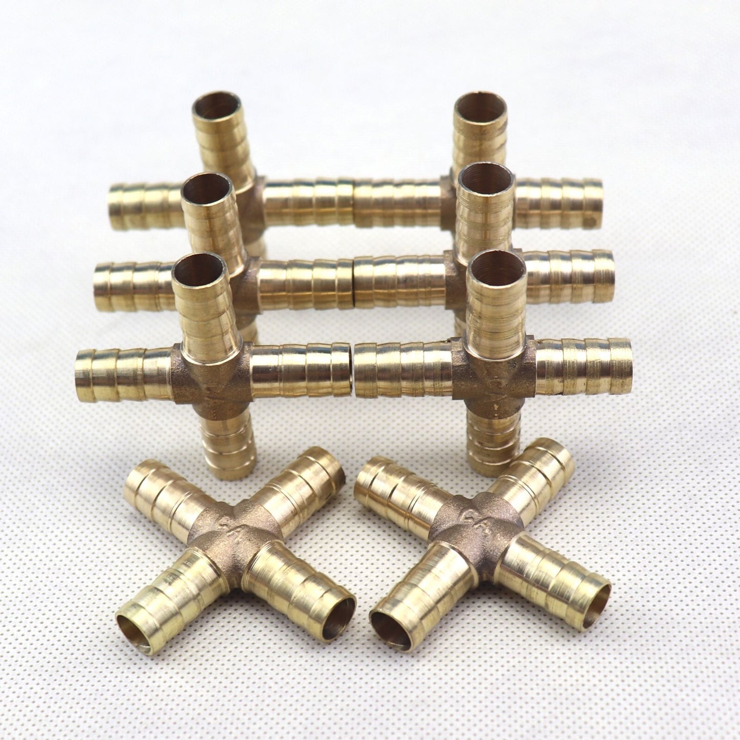 8X HOSE BARB 4 WAY Cross Brass Pipe Fitting Thread Gas Fuel Water Air 3/8 10mm