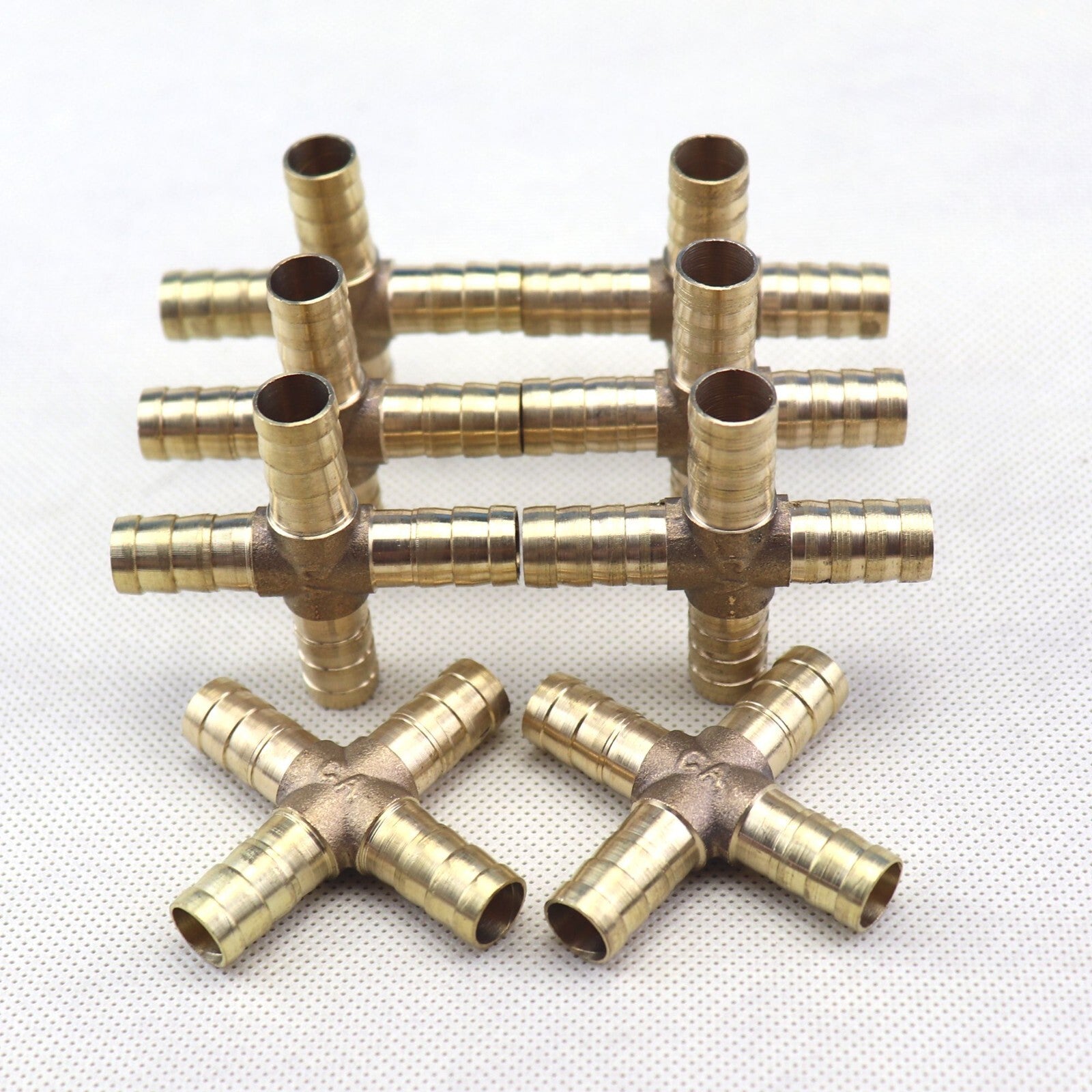 8X HOSE BARB 4 WAY Cross Brass Pipe Fitting Thread Gas Fuel Water Air 3/8 10mm