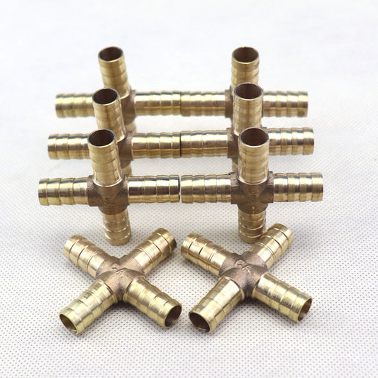 8X HOSE BARB 4 WAY Cross Brass Pipe Fitting Thread Gas Fuel Water Air 3/8 10mm