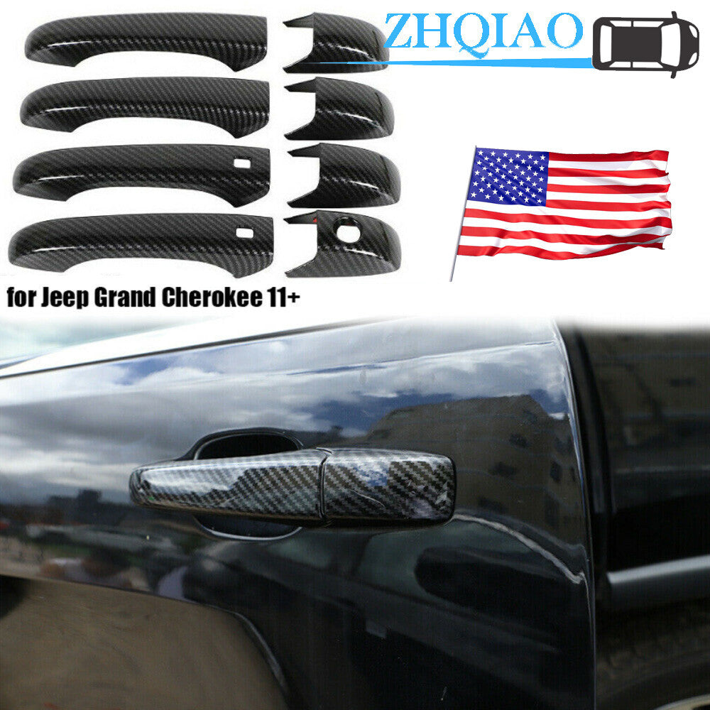 Carbon Fiber Exterior Door Handle Decor Cover Trim for Jeep Grand Cherokee 11-23