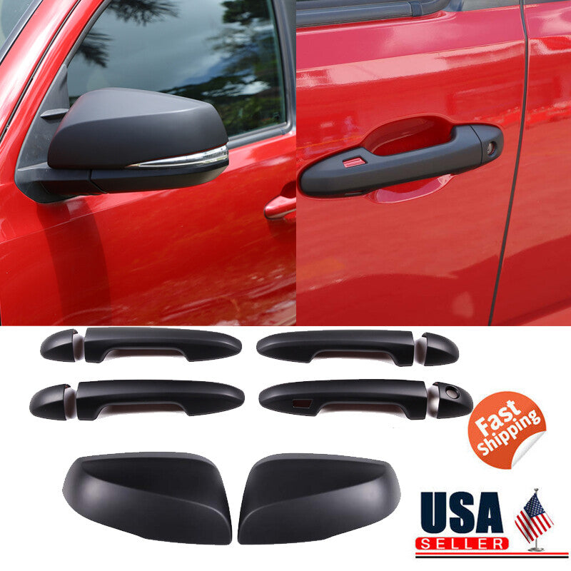 Matte Black Side Mirrors + Door Handle Cover Trim Package for 2016-22 Tacoma n
