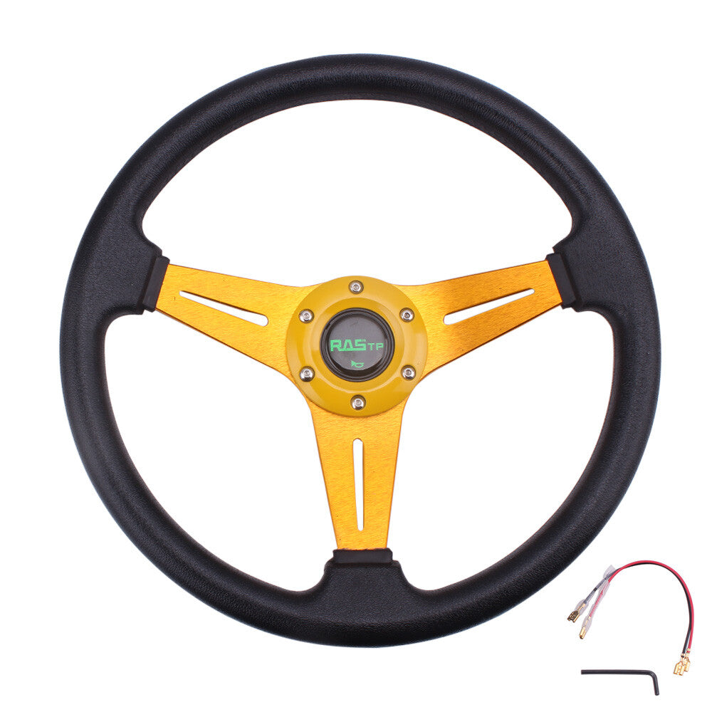 340mm Deep Dish Leather 6 Bolt JDM Sport Racing Steering Wheel with Horn Button