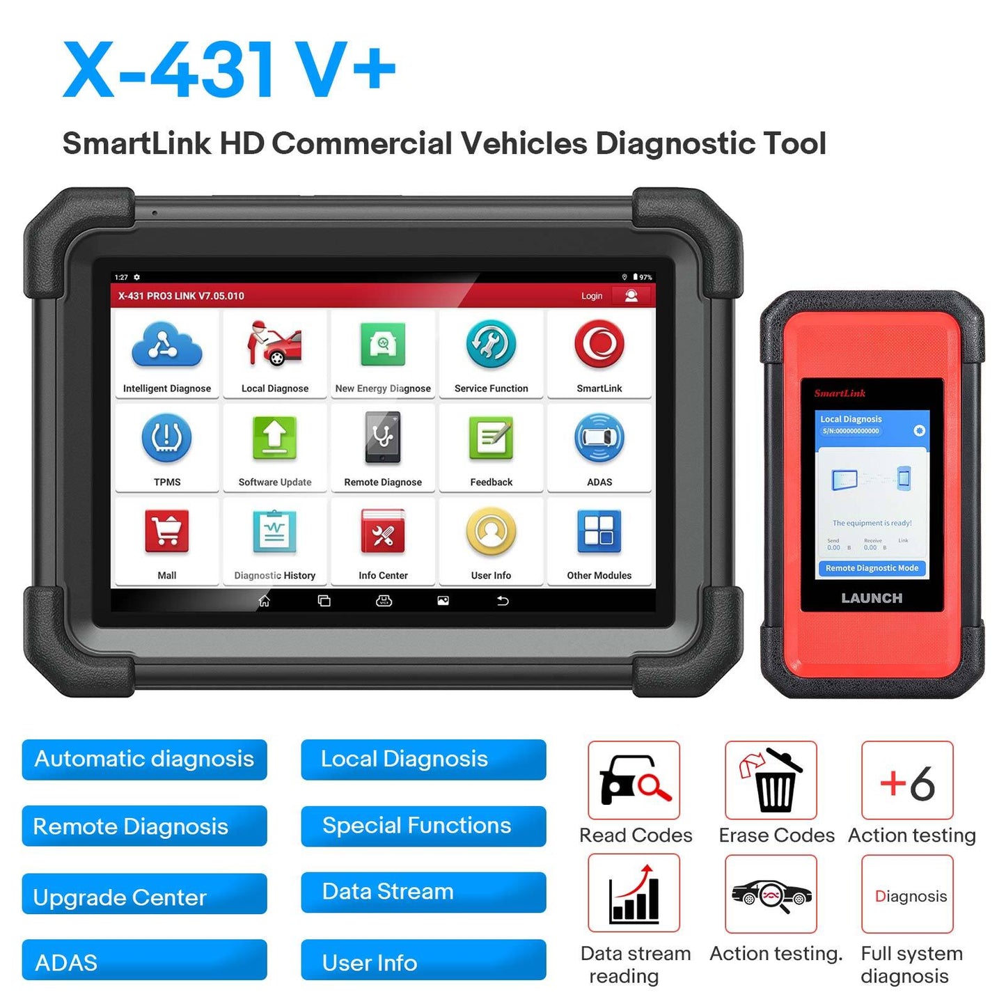 Launch X-431 V+ for Smart -Link HD Commercial Diagnostic + SmartLink C 2.0 Connector