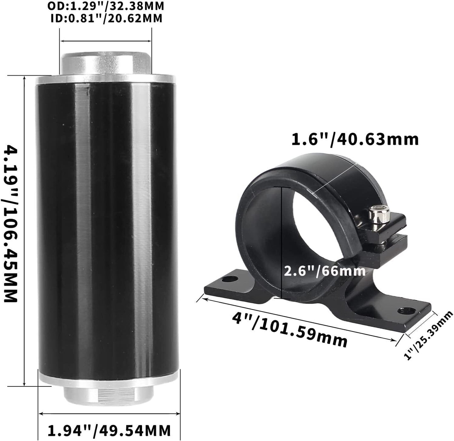 Inline fuel filter 30 microns with 6/8/10AN adapter and bracket clip 50mm universal