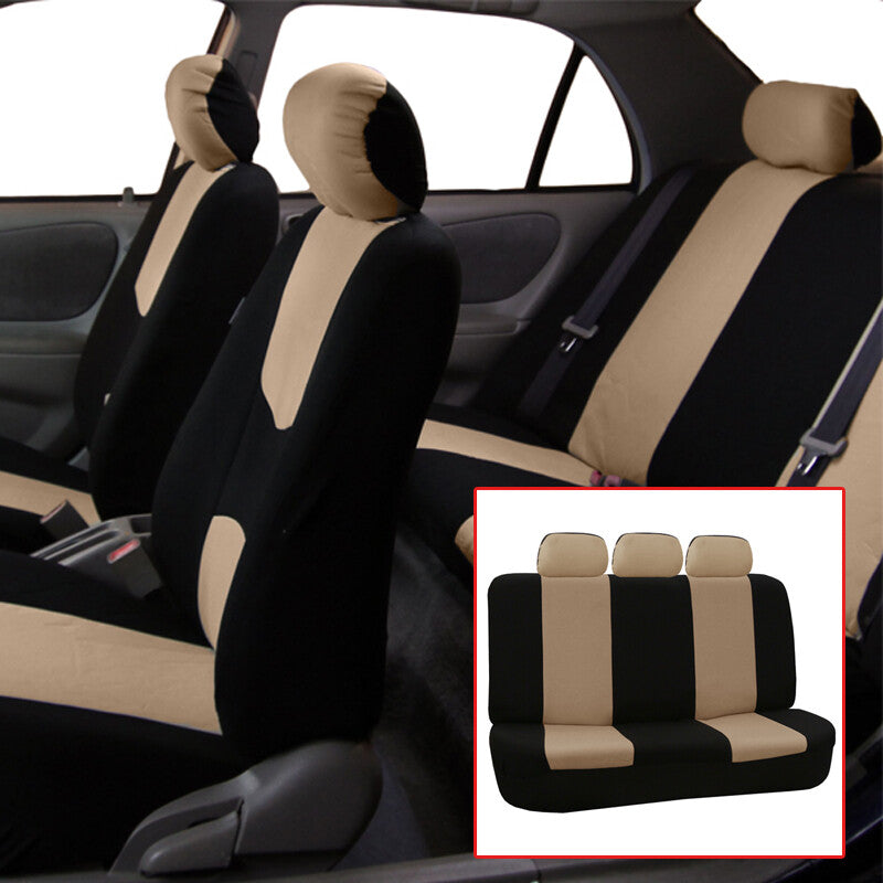 Beige 9-piece low-back plain fabric for seat cover set for car seats - accessories n