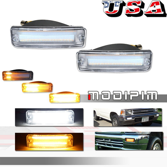 A pair of transparent amber and white LED signal lights suitable for 89-95 pickup 90-91 4Runner- v