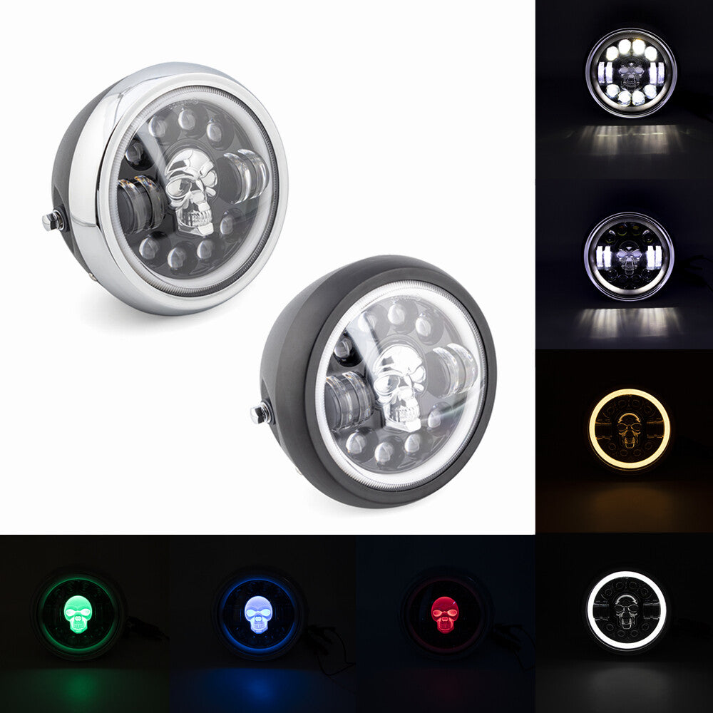 New 7LED Motorcycle Modified Skull Headlight DRL Angel Eye Ring Light Custom Q