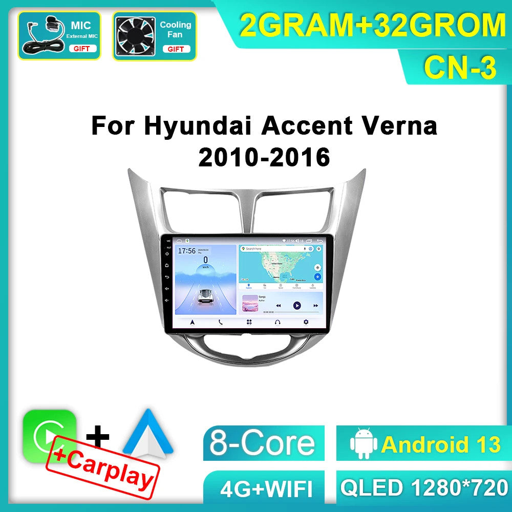 CarPlay Car Radio for Hyundai Solaris Accent Verna 2010-2016 Stereo GPS Screen