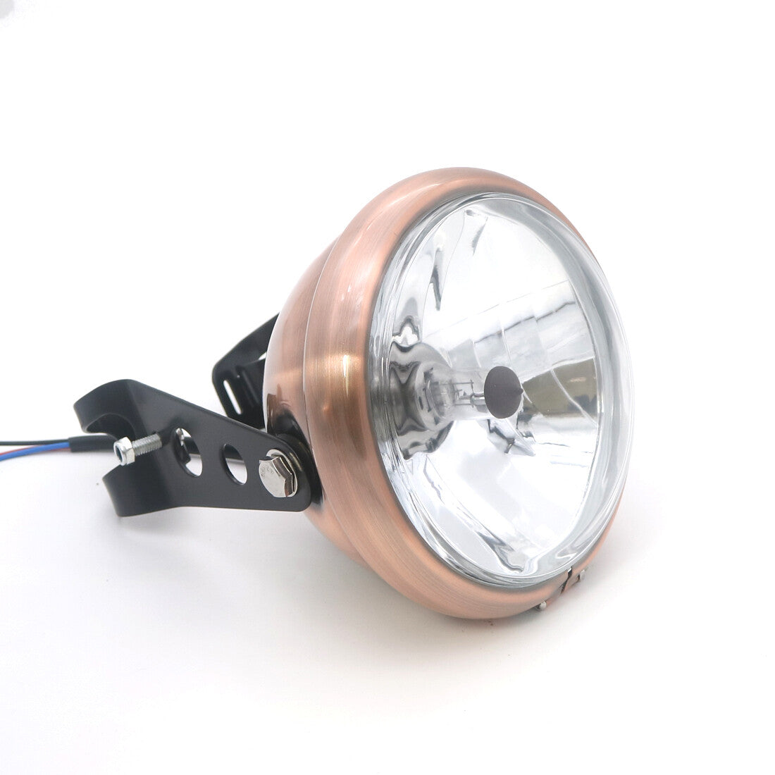 Retro Metal Copper Headlight W/ Side Mount Bracket For Cafe Racer Bobber Custom Q