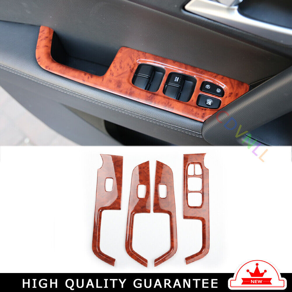 Glass Window Lifting Lock Panel Trim 4PCS for Hyundai IX25 2015-2019 Brown Wood