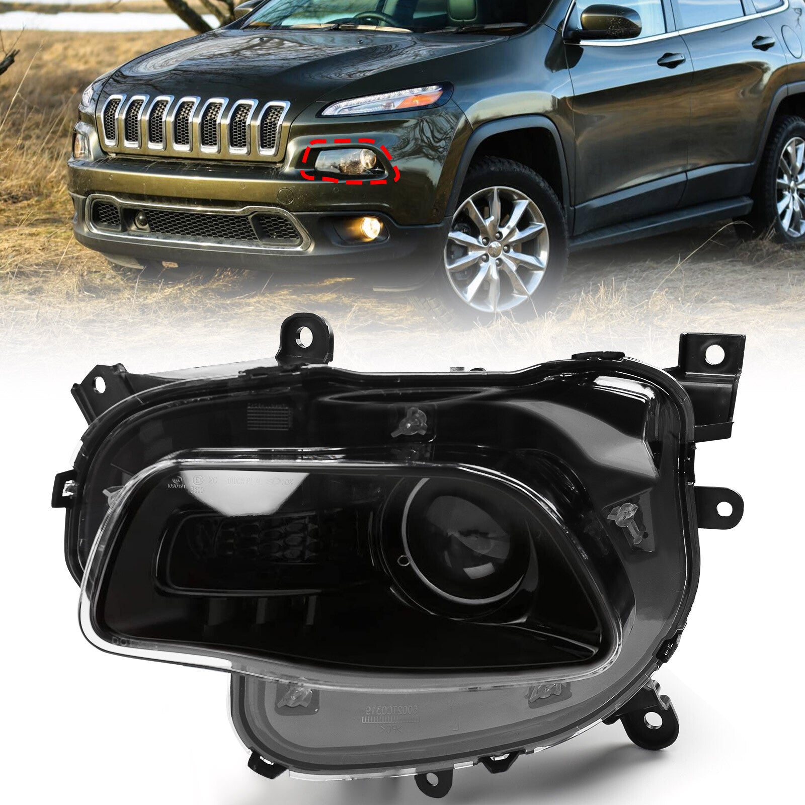 For 2014 - 2018 for Jeep Cherokee Halogen Black Headlight Headlamp Driver Left LH v