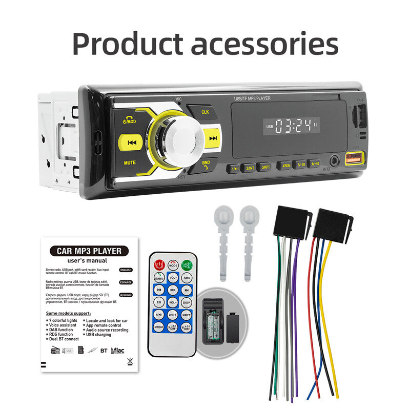 US 1Din Car Stereo Bluetooth USB MP3 Player AUX 1DIN Radio Voice Assistant Part v