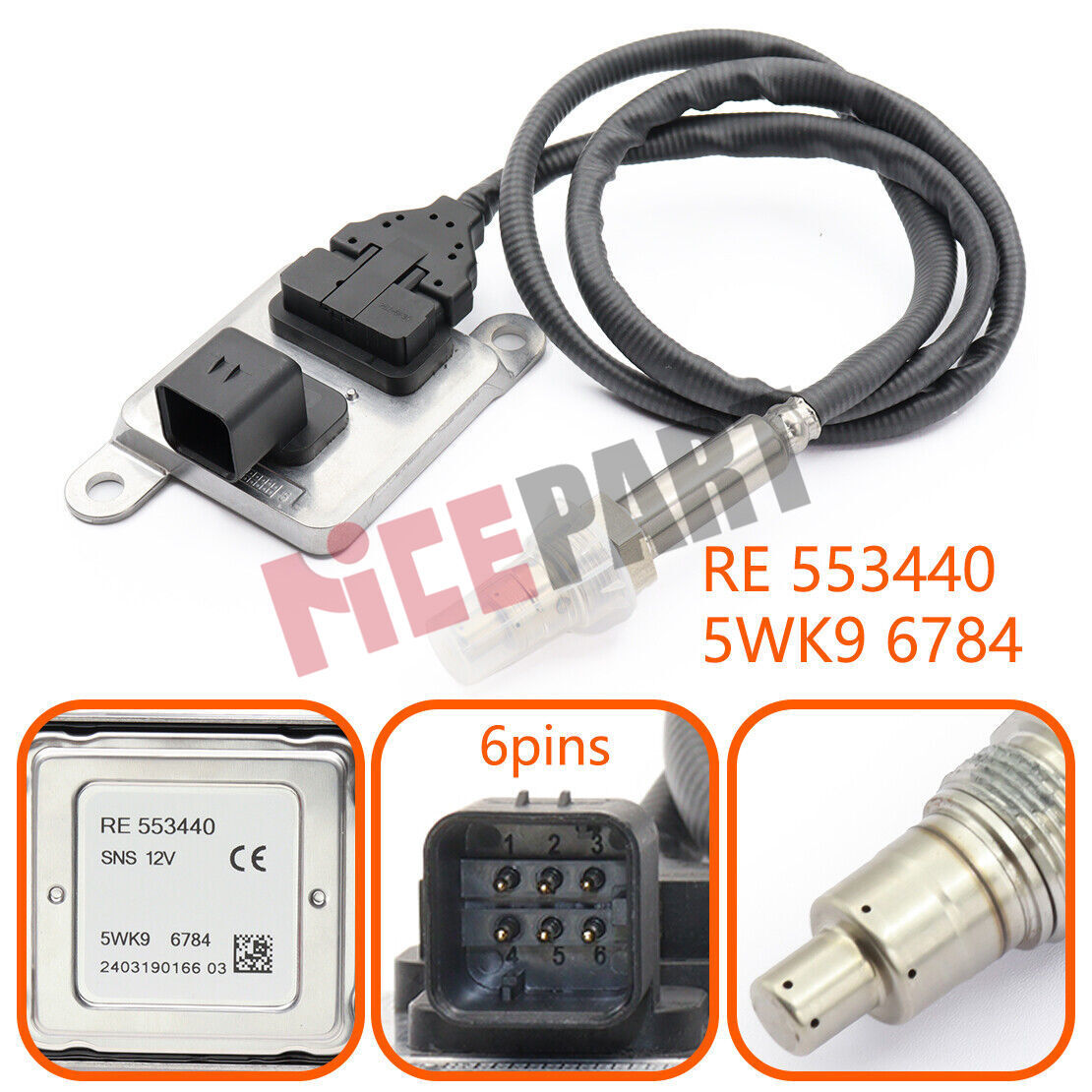 The NOx sensor RE553440 5WK96784 is compatible with S650, S660, S670, and S680 series.