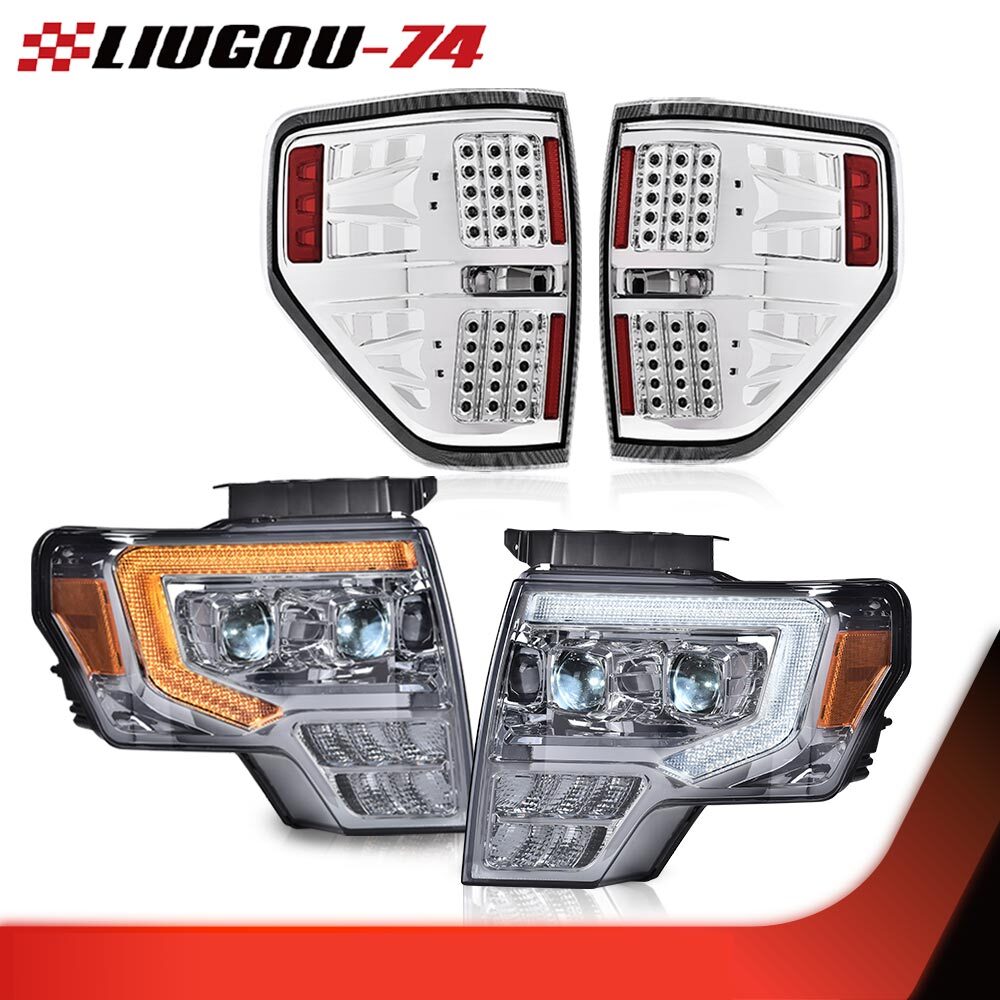 Suitable for 09-14 F150 dual LED projector smoke headlights + transparent LED taillights