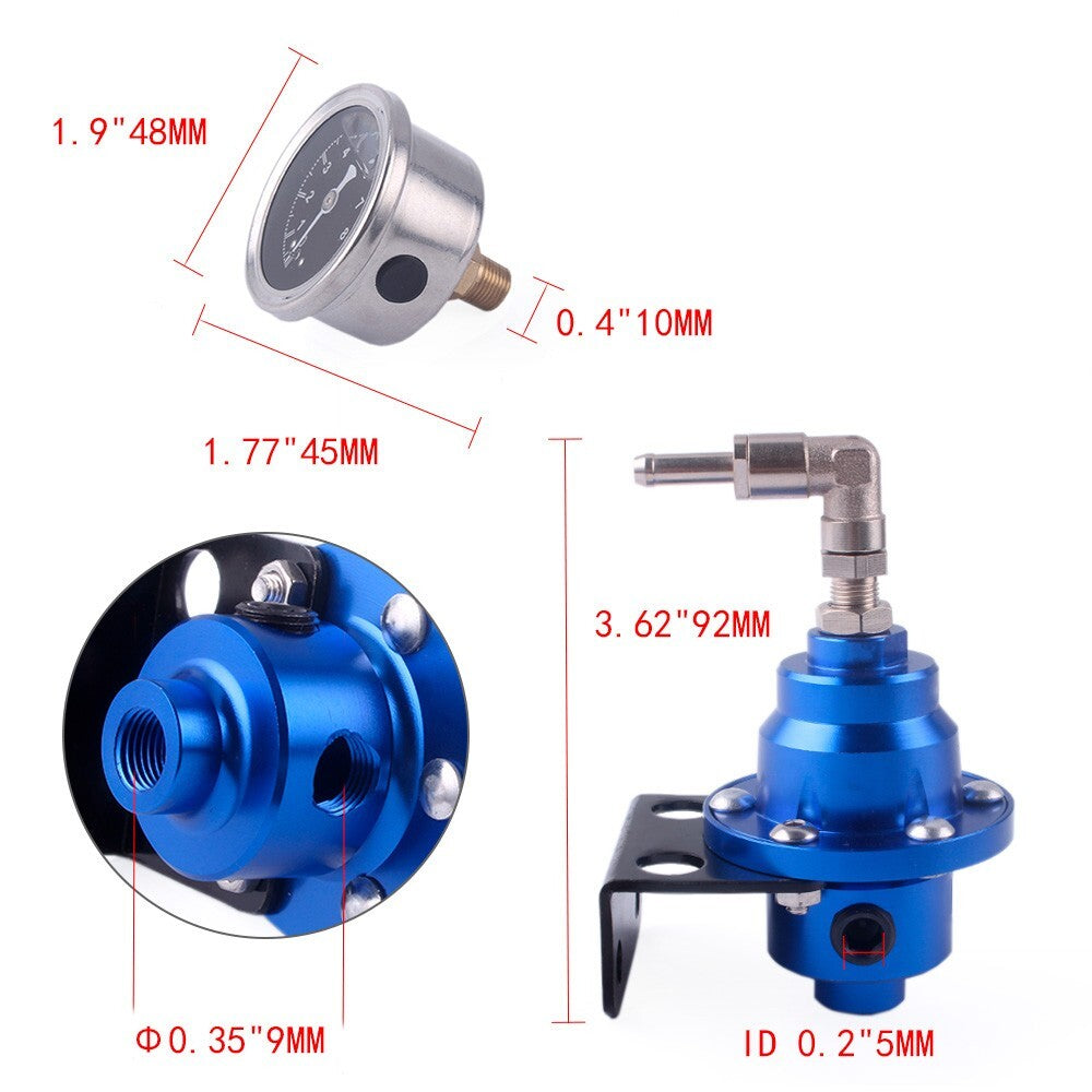Purple Universal Adjustable Car Fuel Pressure Regulator with Oil Gauge Kit