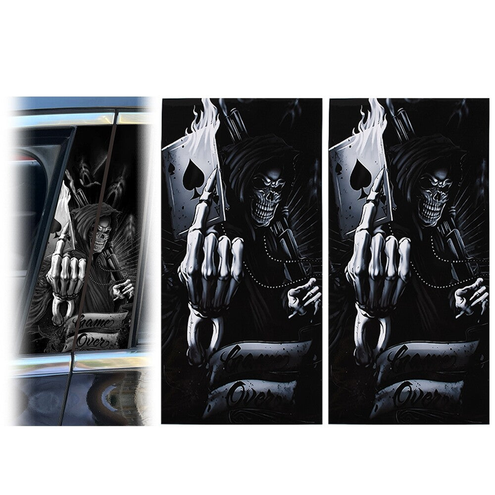 1019.7inch 2x Skull Car Center Pillar Stickers for Car Window Door Pillar Black
