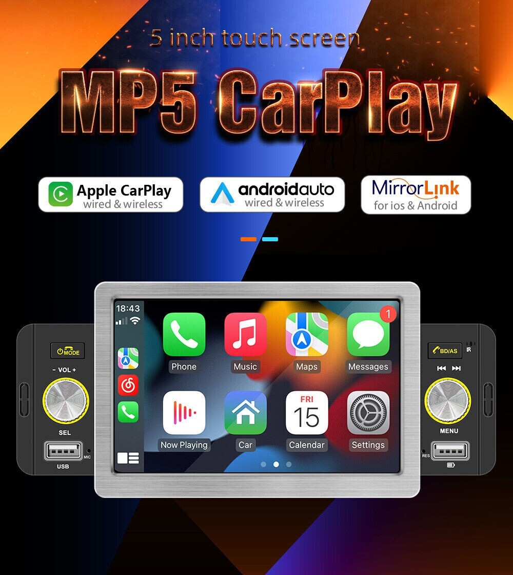 CarPlay 1Din Car Stereo Radio Android Touch Screen Bluetooth MP5-Player USB New n