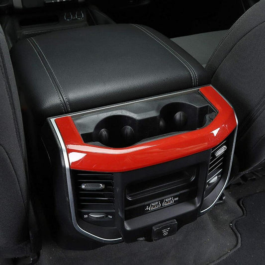 For 2019-2022 for Dodge for RAM 3500 ABS Red Interior Rear Cup Holder Panel Trim Bezels v
