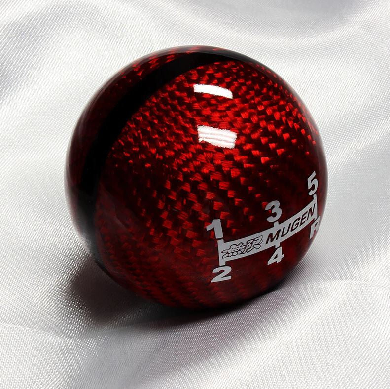 Car Shift Knob 5-speed Mugen Red Carbon Fiber 1.50 Thread Pattern for Mazda