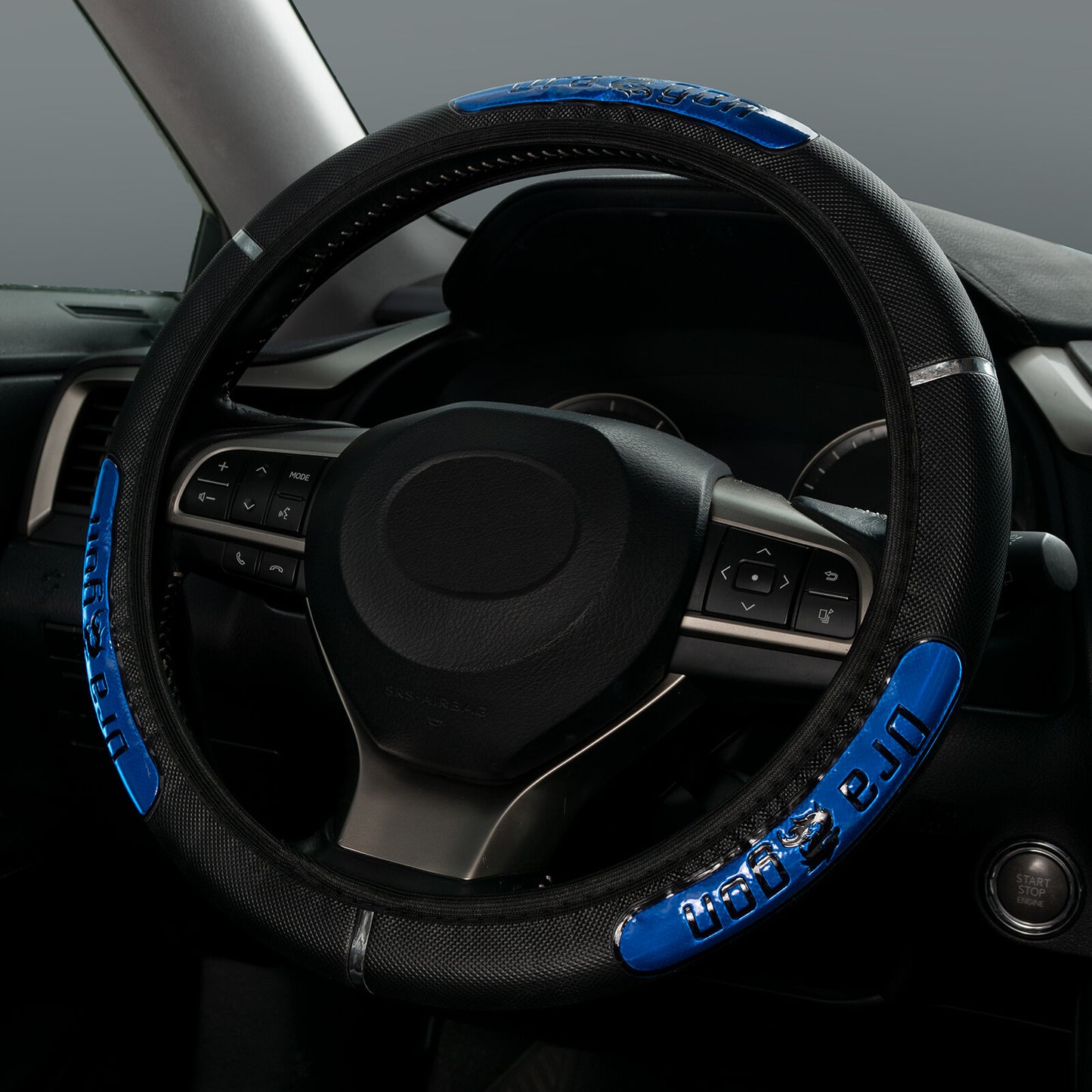 PU Leather 36-38cm Car Steering Wheel Cover Black Blue Auto Elastic Protector
