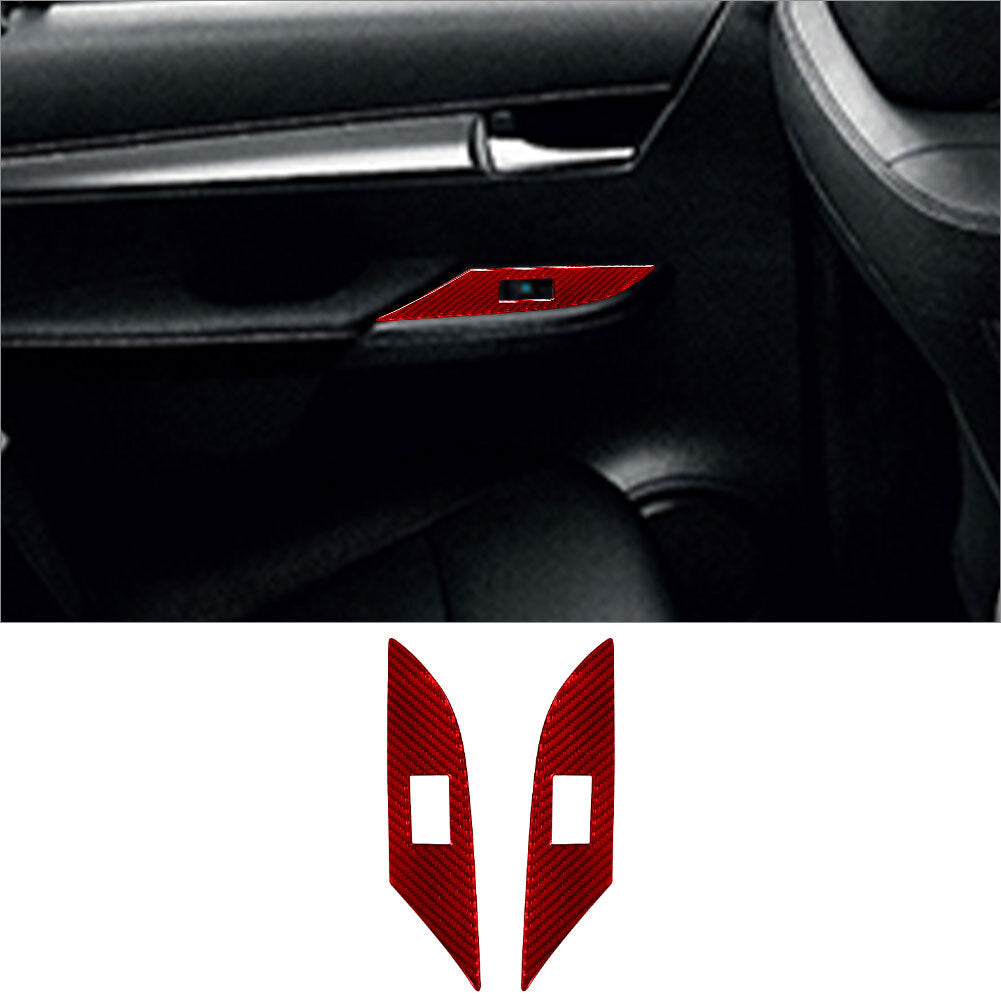 2Pcs Red Carbon Fiber Interior Rear Door Control Cover Trim for Toyota Hilux