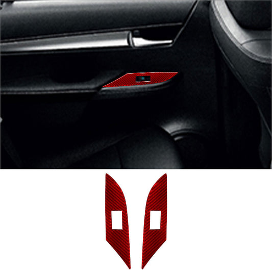 2Pcs Red Carbon Fiber Interior Rear Door Control Cover Trim for Toyota Hilux