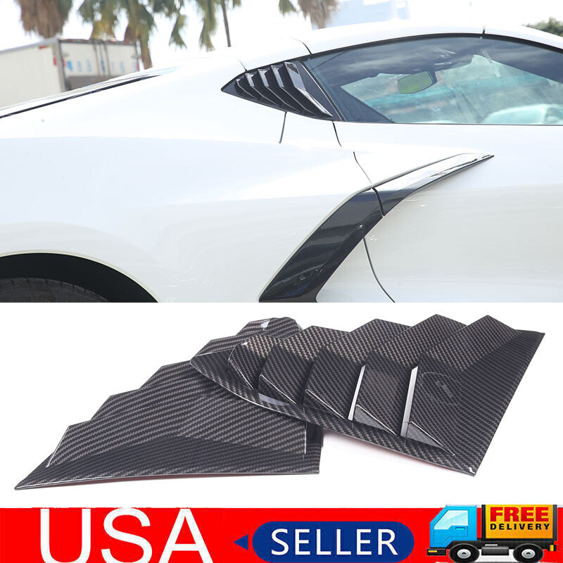 Carbon fiber side window louver shutter cover trim ABS for Corvette C8 2020-23
