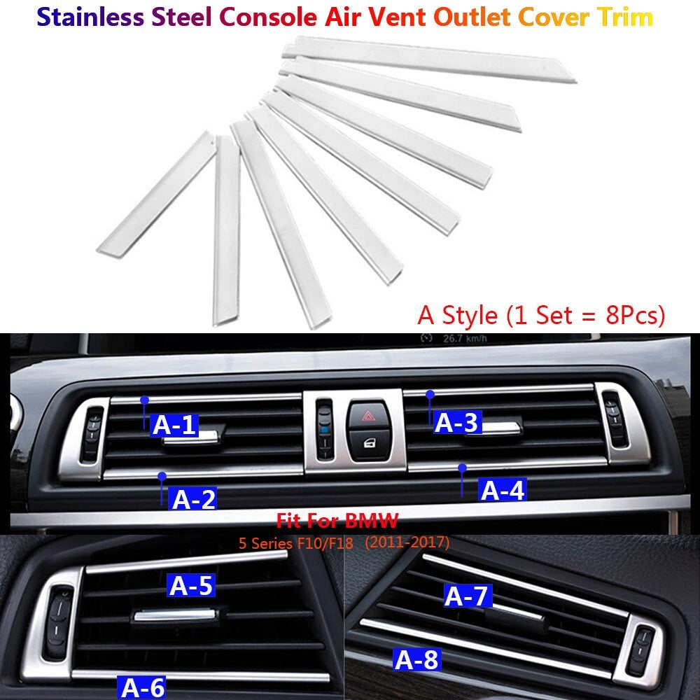 8x Stainless for BMW 5 Series F10 Car Center Console Air Vent Outlet Cover Trims