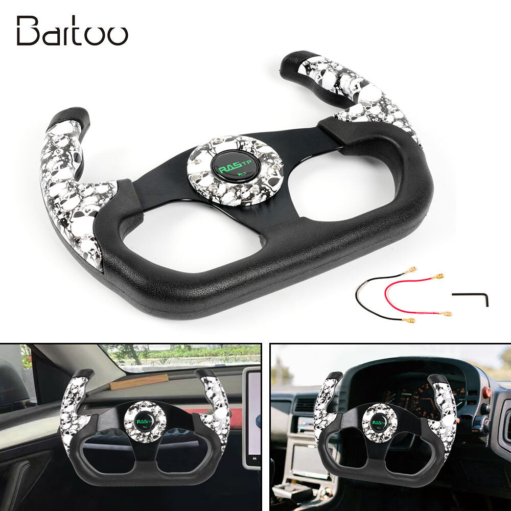 Universal U Shape Flat Drift Racing Leather Steering Wheel w/6 Holes Horn Button