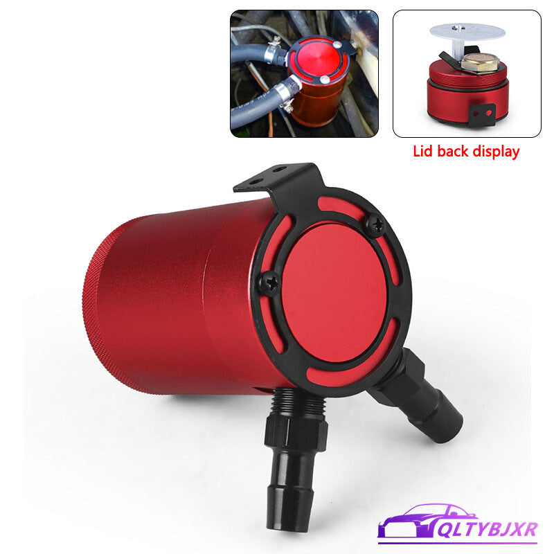 Turbo Compact Baffled 2 Port Oil Catch Can Tank Air Oil Separator Aluminum Red
