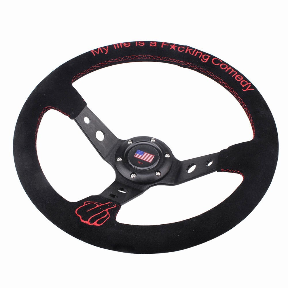 350mm/14 Suede Leather Grip Steering Wheel Hand 9.5cm Dish for Racing
