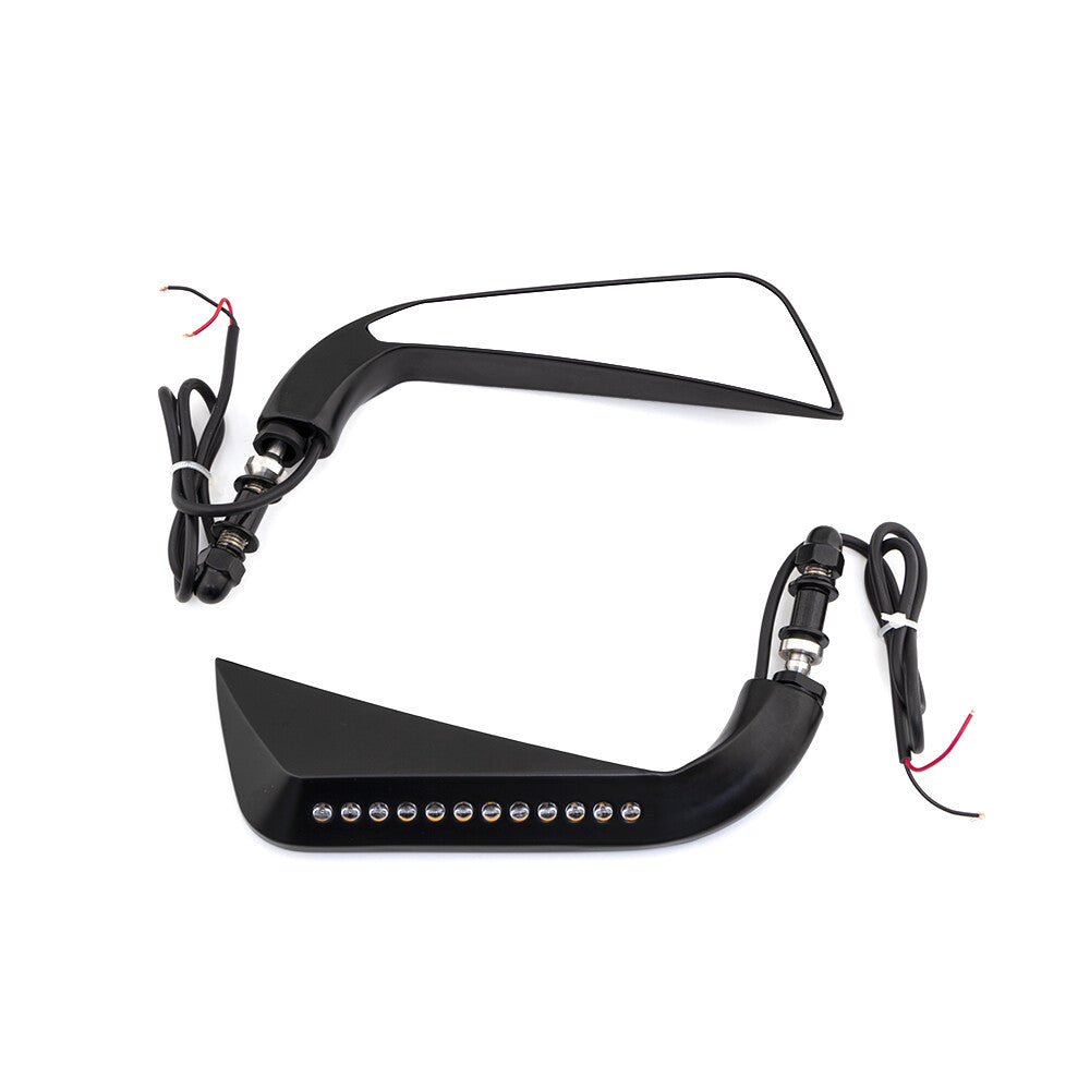 Sickle Rearview Side Mirror W/ LED Flowing Water Turn Signal Light for Harley Q