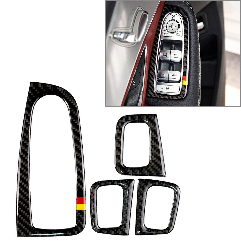 Door Armrest Window Lift Trim Set Carbon Fiber Fit for Mercedes-Benz C Class W205