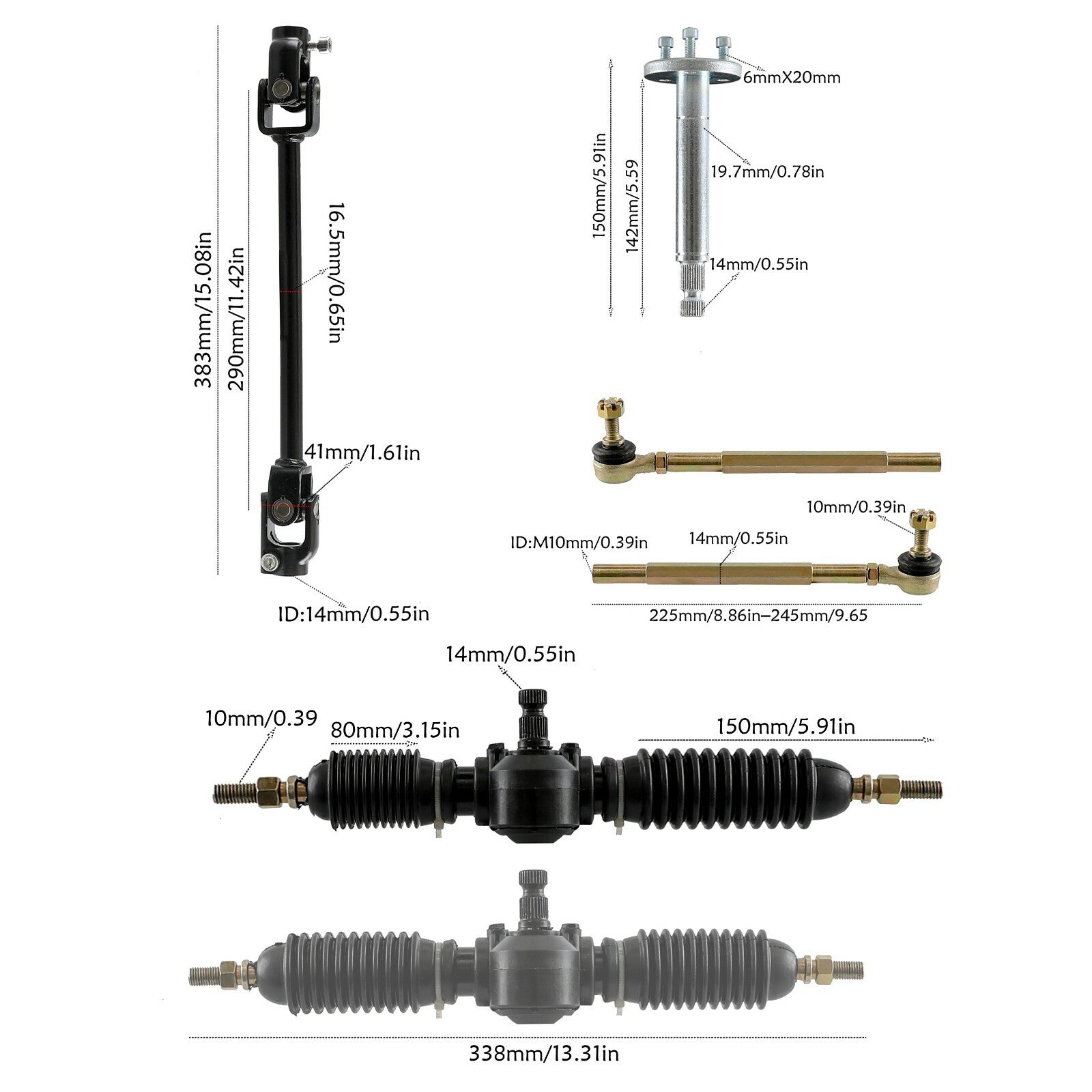 Front steering wheel assembly, gear carrier, pinion shaft, tie rod, go-kart, all-terrain vehicle