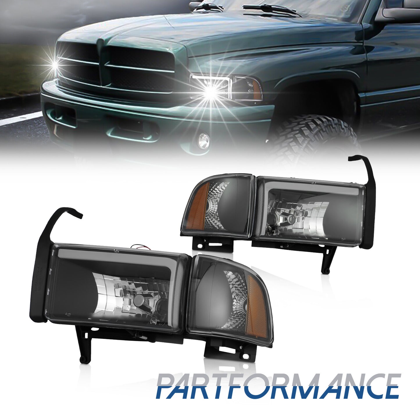 LED DRL Headlight Corner Light Black Fits 1994 - 2002 for Dodge for Ram 1500 2500 3500- v