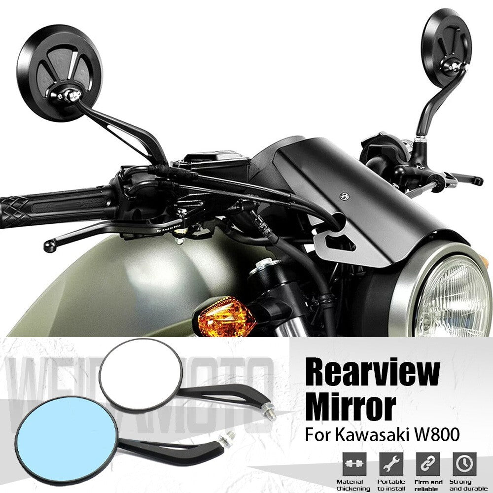 Motorcycle Round Side Mirrors Long Stem Black Rearview HD for Kawasaki W800