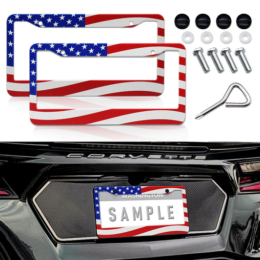 2X for Chevrolet Accessories US Flag Patriotic Truck License Plate Frame Cover