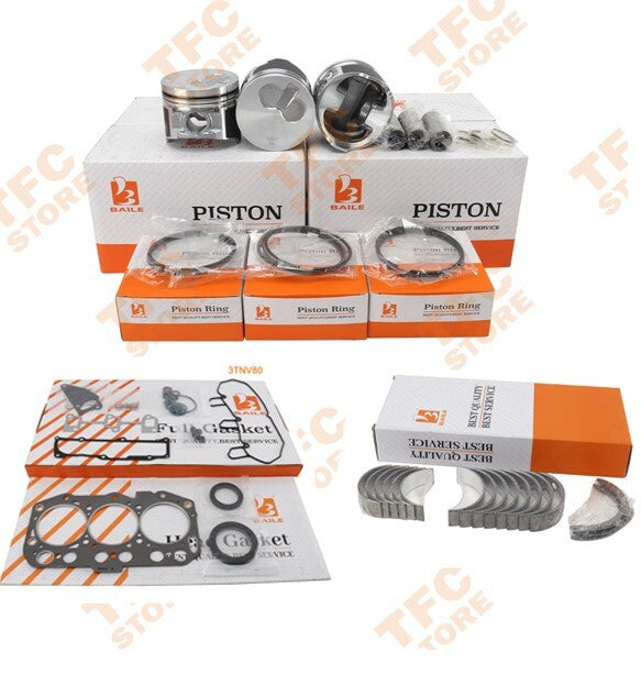 Piston and Ring Set Full Gasket, Bearing Kit for Yanmar 3TNV80 3TNV80F Engine