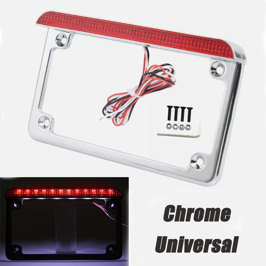chrome-plated universal 6-inch license plate bracket frame with LED brake taillights - n