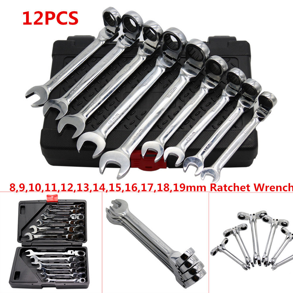 12pcs Flexible Head Metric Ratchet Wrench Set (8-19mm) n
