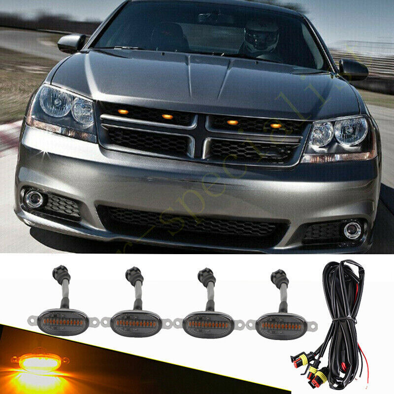 4pcs for Dodge Avenger 2011-2021 Front Grille LED Light Style Cover Trim Q