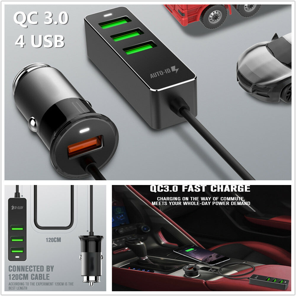 QC3.0 Fast Charging 7A 1 for 4 USB Multi-functional Front/Rear for Seat Car Charger Set n